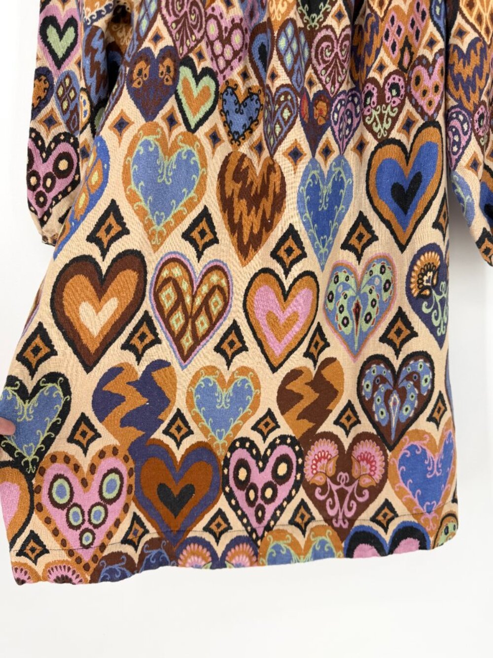FARM Rio Ikat Heart 100% Linen Puff Sleeve Mini Dress Size L - Picture 4 of 9